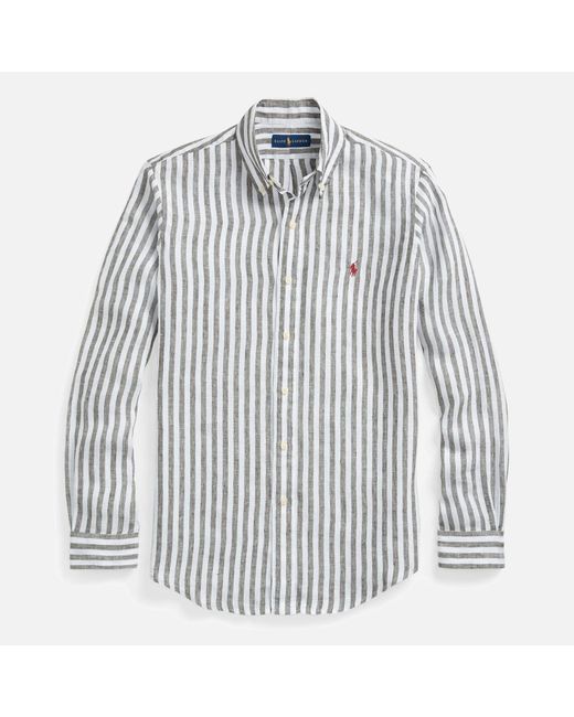 Polo Ralph Lauren Gray Custom Fit Striped Linen Shirt for men
