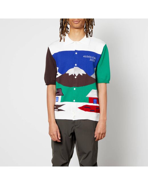 4SDESIGNS Multicolor Knit Camp Landscape Shirt for men