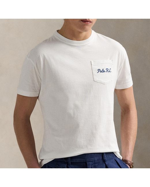 Polo Ralph Lauren White Custom Slim Fit Back Logo Bear Cotton T-Shirt for men