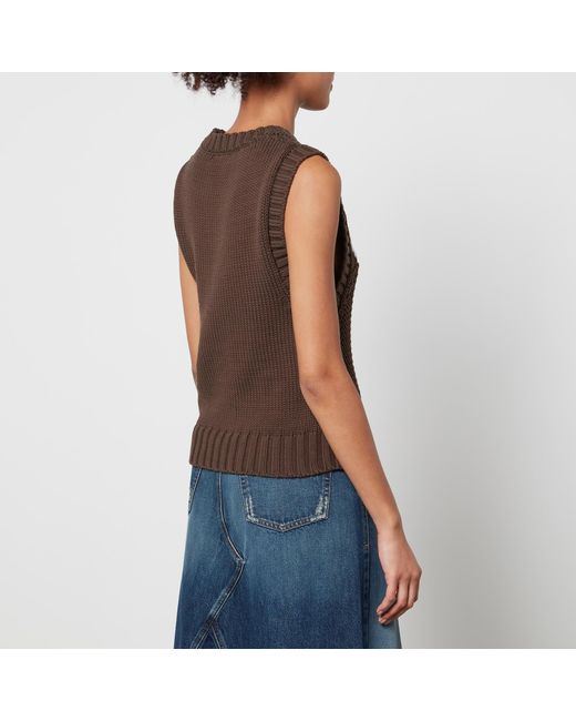Ganni Brown Logo Open-Knit Cotton-Blend Vest