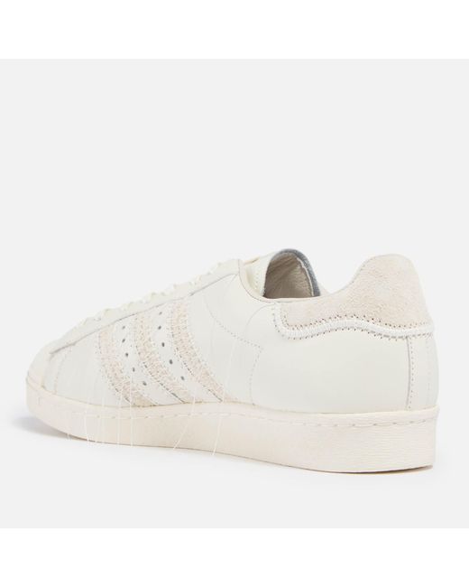 Y-3 White Superstar Embroidered Leather And Suede Trainers for men