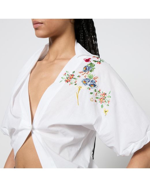 Vivienne Westwood Gray Natalia Floral-Embroidered Cotton-Poplin Shirt