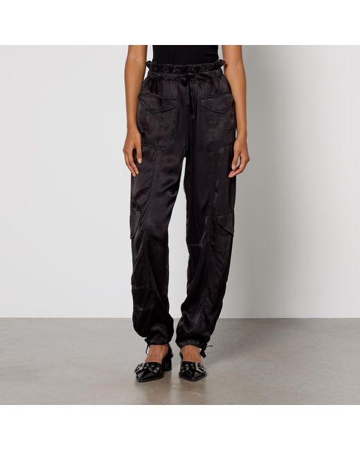 Ganni Washed Satin Barrel Leg Trousers In Black Lyst ganni-washed-satin-barrel-leg-trousers-in-black-lyst
