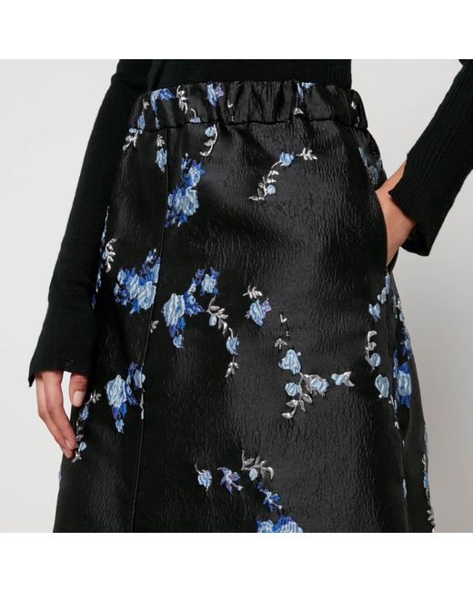 Ganni Black Floral-Jacquard Midi Skirt