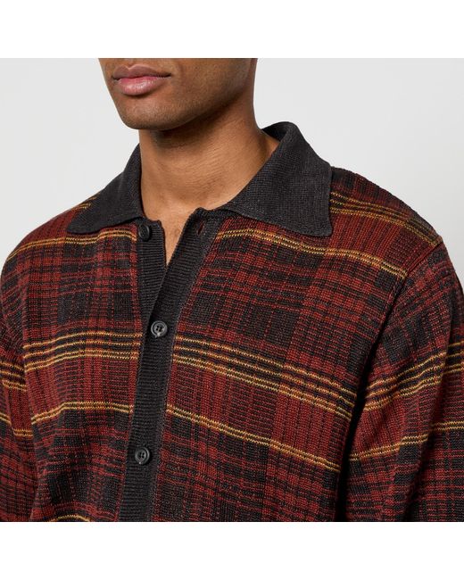 Our Legacy Red Evening Checked Intarsia-Knit Polo Jumper for men