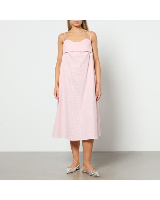 Toit Volant Pink Verona Gingham Cotton Midi Dress