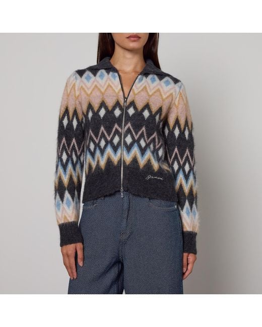 Ganni Black Fine Brushed Wool-Blend Knit Cardigan