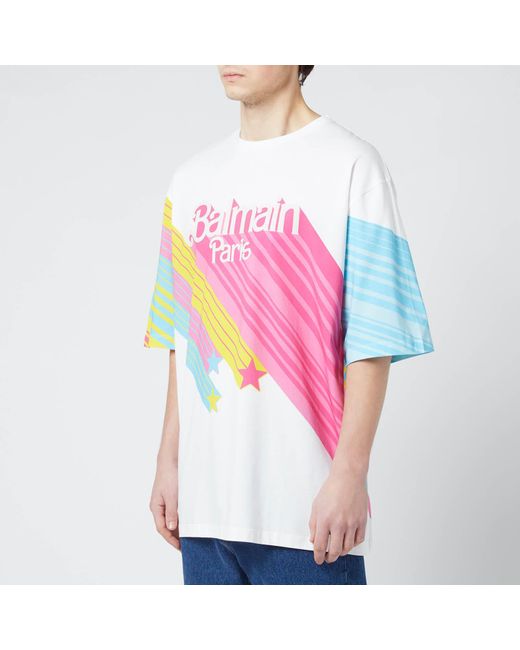 Balmain Multicolor X Barbie Oversized Printed T-shirt for men