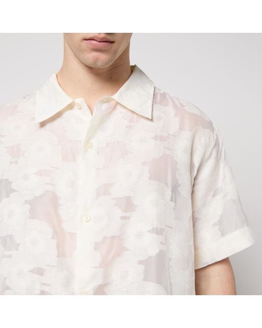 mfpen White Holiday Cotton-Blend Floral-Jacquard Shirt for men