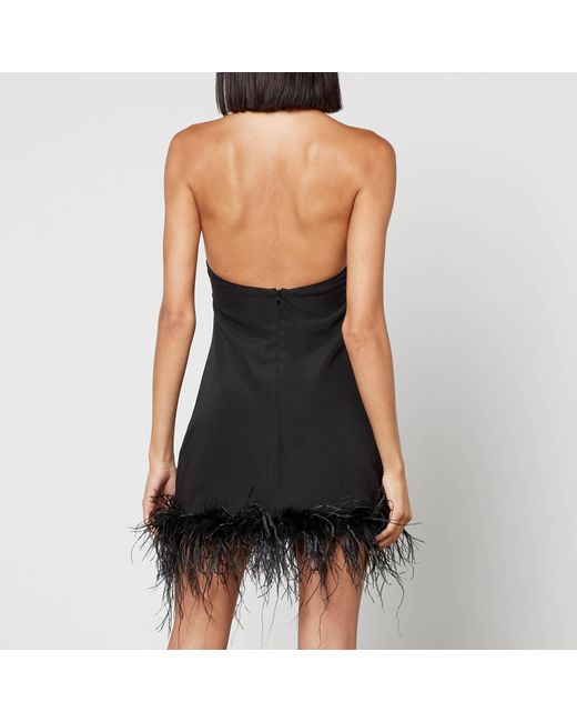 De La Vali Black A Fuego Crepe And Ostrich Feather Mini Dress