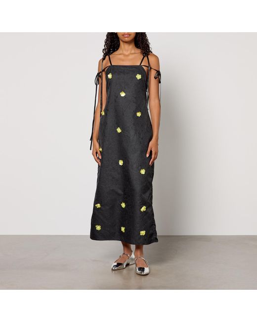 Sister Jane Black Fanciful Flower Cloqué Midi Dress