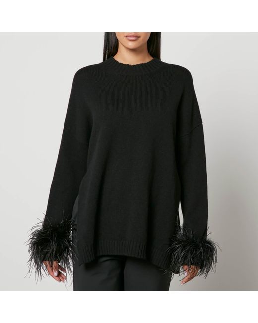 Sleeper Black Agatha Feather-trimmed Wool And Cashmere-blend Jumper