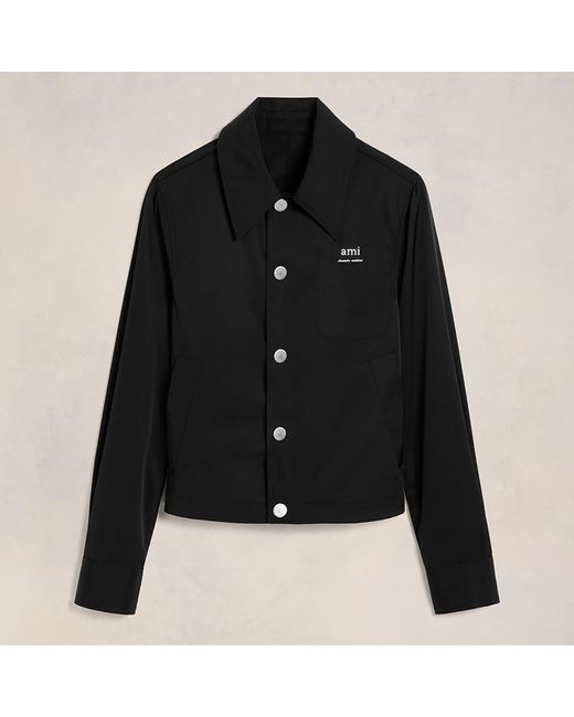 AMI Black Technical Twill Button-Down Jacket for men
