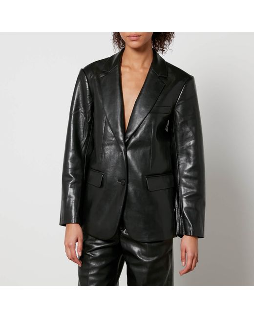 Anine Bing Black Classic Faux And Recycled Leather Blazer