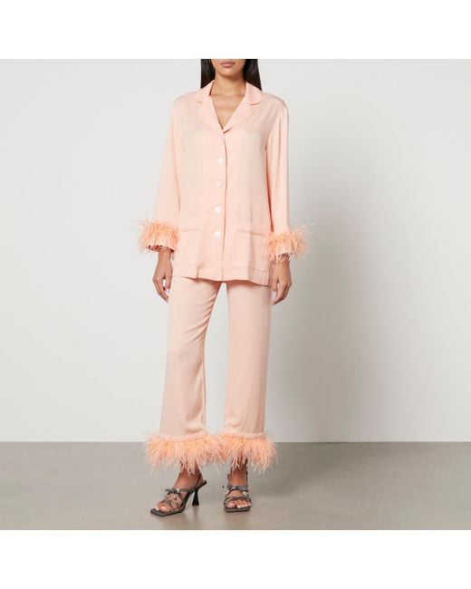 Sleeper Pink Party Feather-Trimmed Crepe De Chine Pyjama Set