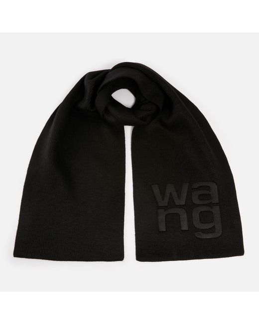 Alexander Wang Black Logo-debossed Ribbed-knit Scarf