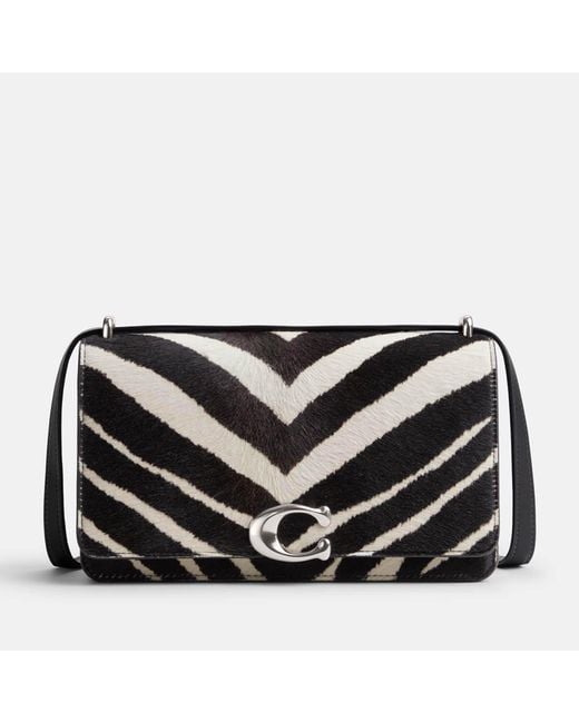 COACH Black Bandit Zebra Printed Calf Hair Shoulder Bag