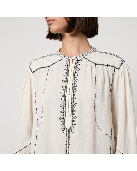 Isabel Marant White Pelson Embroidered Cotton Blouse
