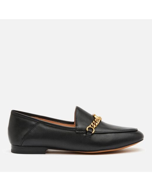COACH Black Helena C Chain Leather Loafers