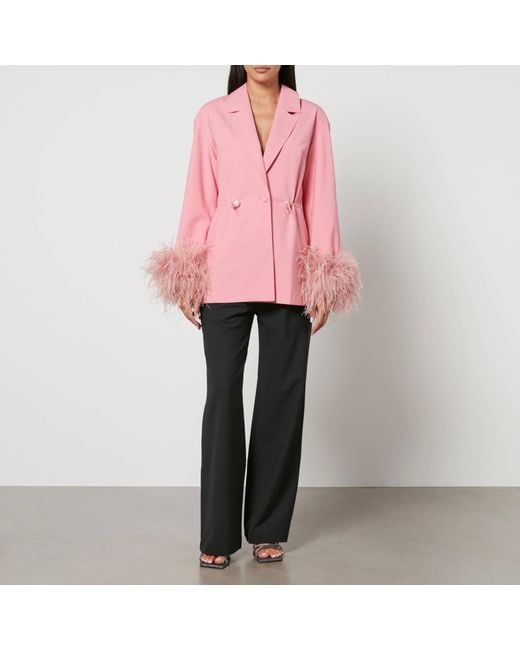 Sleeper Pink Girl With Pearl Feather-Trimmed Crepe Blazer