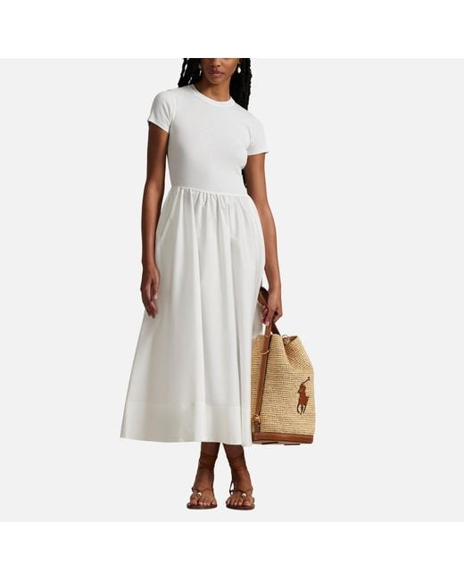 Polo Ralph Lauren White A-Line Cotton-Jersey And Poplin Dress