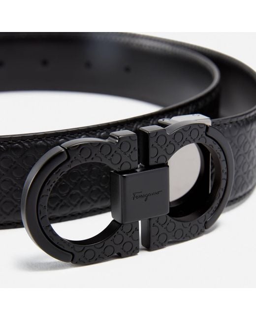 Ferragamo Black Salvatore Reversible Embossed Leather Belt for men