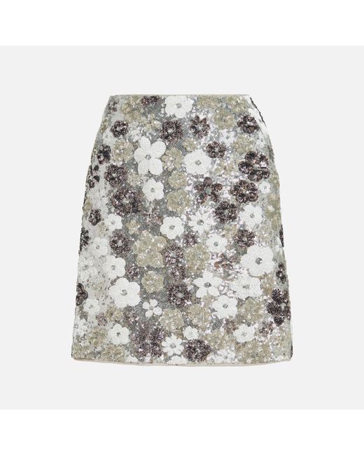 Essentiel Antwerp Gray Fishbone Sequinned Woven Mini Skirt