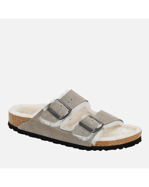 Birkenstock Gray Arizona Suede/shearling Double Strap Sandals for men