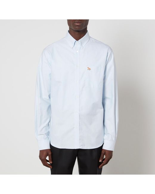Maison Kitsuné White Striped Cotton Oxford Shirt for men