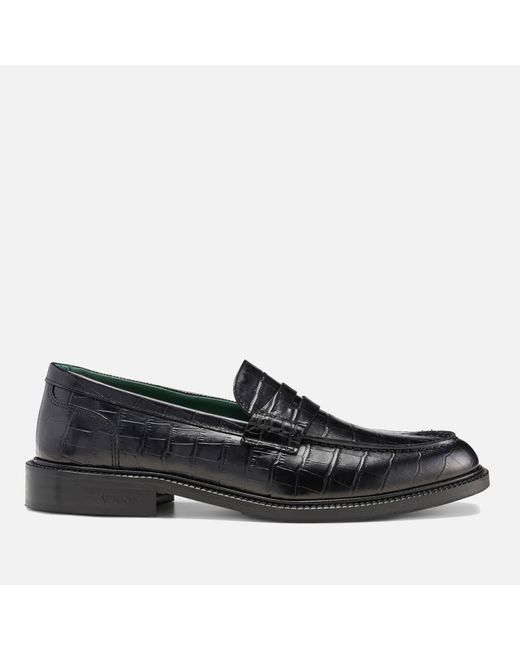 VINNY'S Black Townee Croc-effect Leather Penny Loafer for men