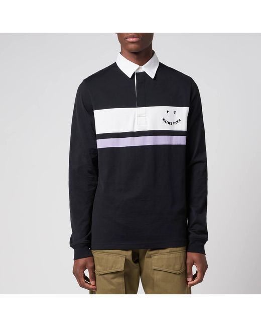 PS by Paul Smith Happy Logo Long Sleeve Polo Shirt in Black for Men | Lyst