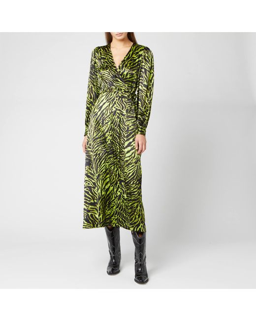 Ganni Green Silk Stretch Satin Dress
