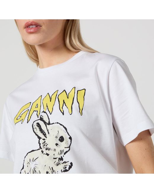 Ganni White Basic Bunny Organic Cotton-Jersey T-Shirt