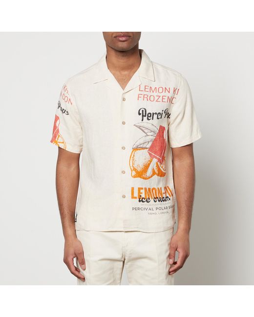 Percival White Lemon Kreme Linen Cuban Shirt for men
