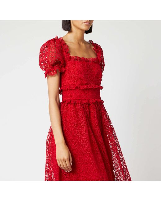 Self Portrait Short Sleeve Hibiscus Guipure Dress in Red Lyst Canada
