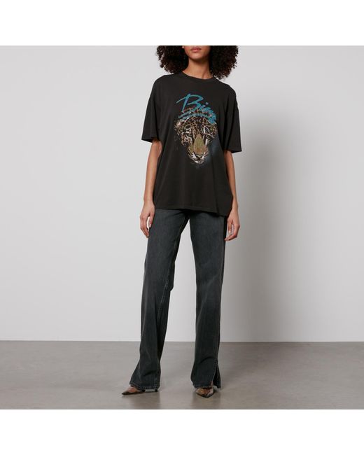 Anine Bing Black Walker Leopard-Print Cotton-Jersey T-Shirt