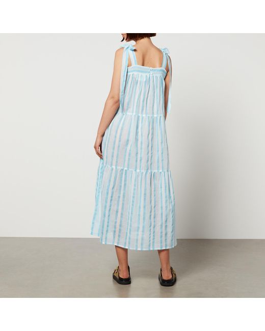 SZ Blockprints Blue Winslow Striped Cotton-gauze Midi Dress