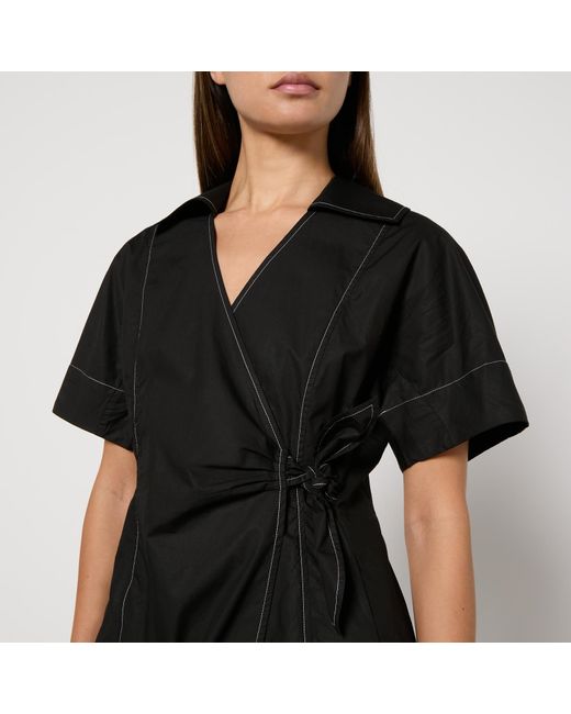 Ganni Black Cotton-Poplin Wrap Mini Dress