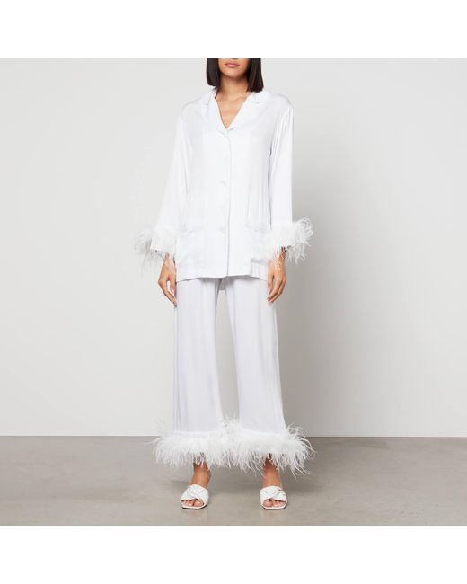 Sleeper White Feather-trimmed Crepe De Chine Pyjama Set