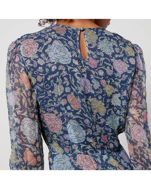 Rixo Blue Kristen Floral-Print Chiffon Maxi Dress
