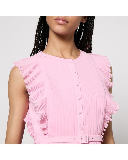 Self-Portrait Pink Ruffled Chiffon Midi Dress