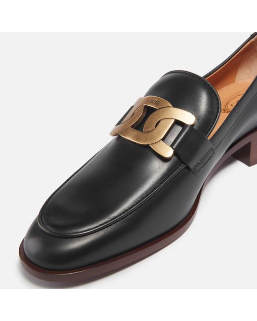 Tod's Black Leather Heeled Loafers