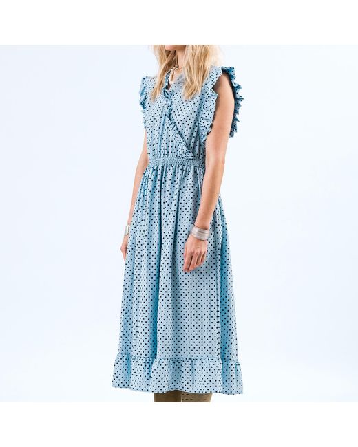 Lolly's Laundry Blue Idinall Sl Polka-Dot Midi Dress