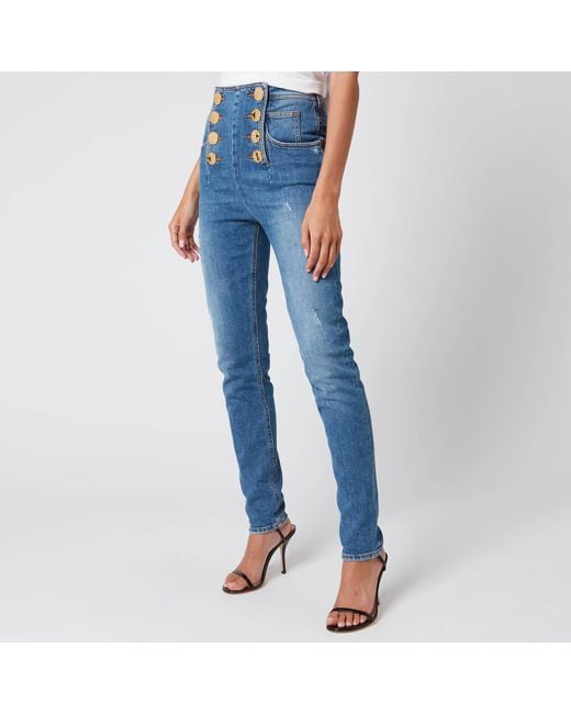 Balmain Blue High Waist 8 Button Vintage Skinny Jeans