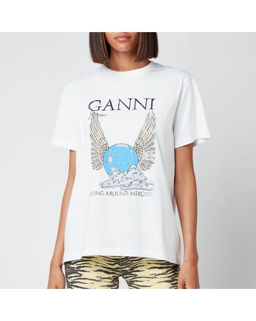 Ganni Flying Around Mercury T-shirt in White | Lyst Canada