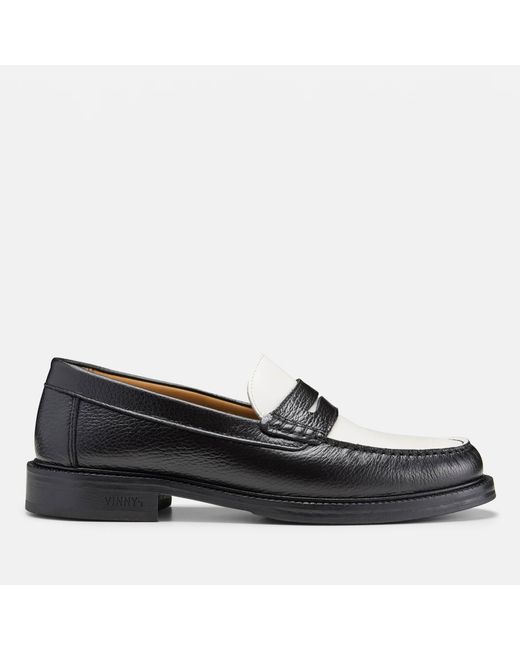 VINNY'S Black Yardee Leather Penny Loafer for men