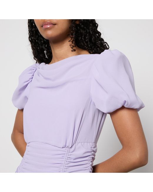 De La Vali Purple Ruched Chiffon Maxi Dress
