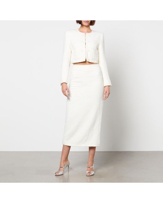 ROTATE BIRGER CHRISTENSEN White Sequinned Bouclé Cropped Jacket