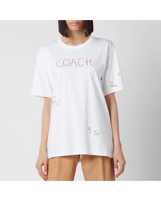 COACH Linen Hand Drawn T-shirt in White - Lyst