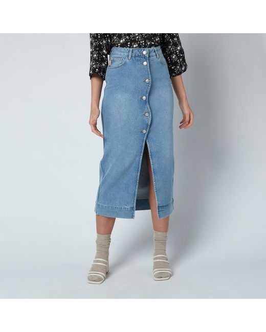 ganni long denim skirt